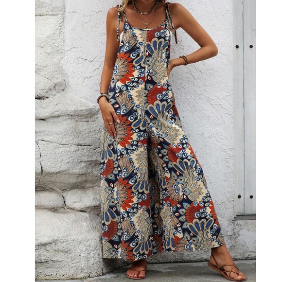 Boho Floral Print Wide leg Cami Jumpsuit - Picture 4 of 6